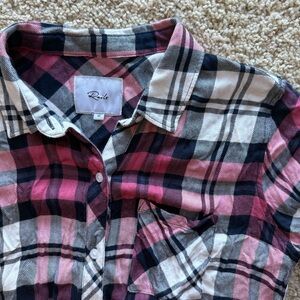 Rails Hunter Plaid Button Up Flannel Shirt Mulberry Pink White Indigo Size M